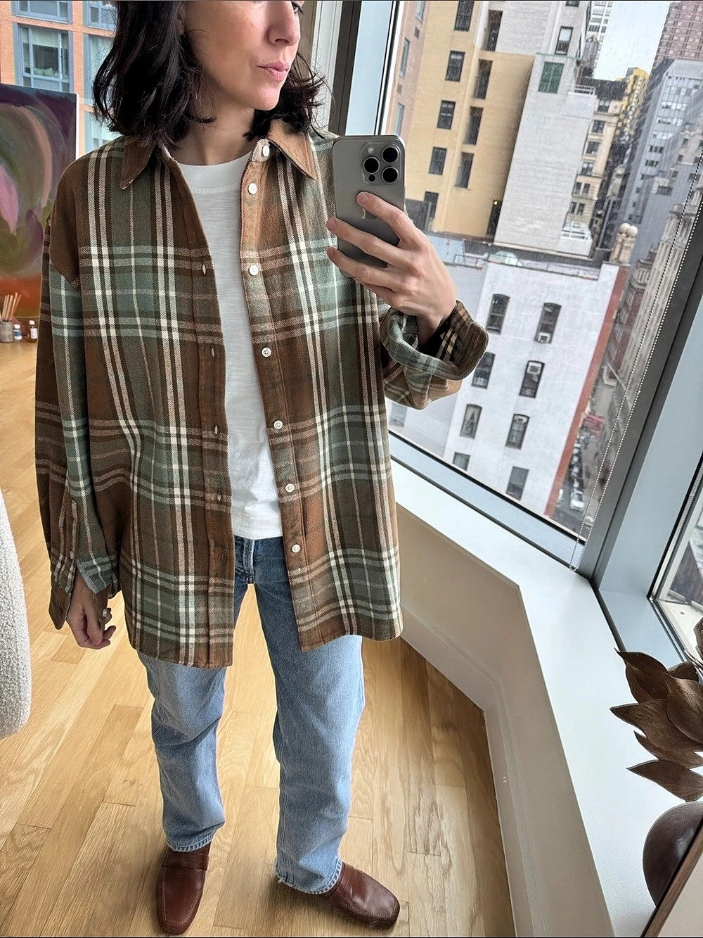 6397 Plaid Shirt Jacket in Brown & Green Size Small